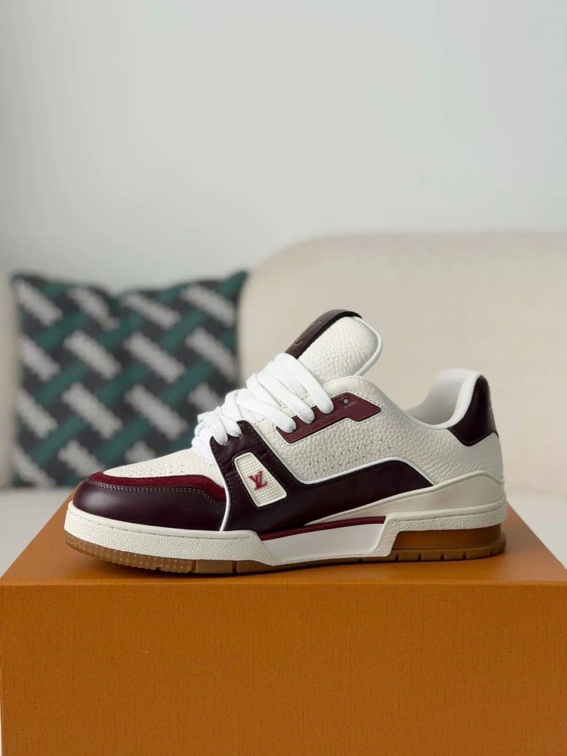 Louis Vuitton Trainer Sneaker – White & Burgundy Calf Leather