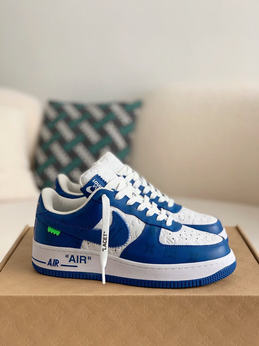 Louis Vuitton X Nike Air Force 1 Low Blue White Sneakers