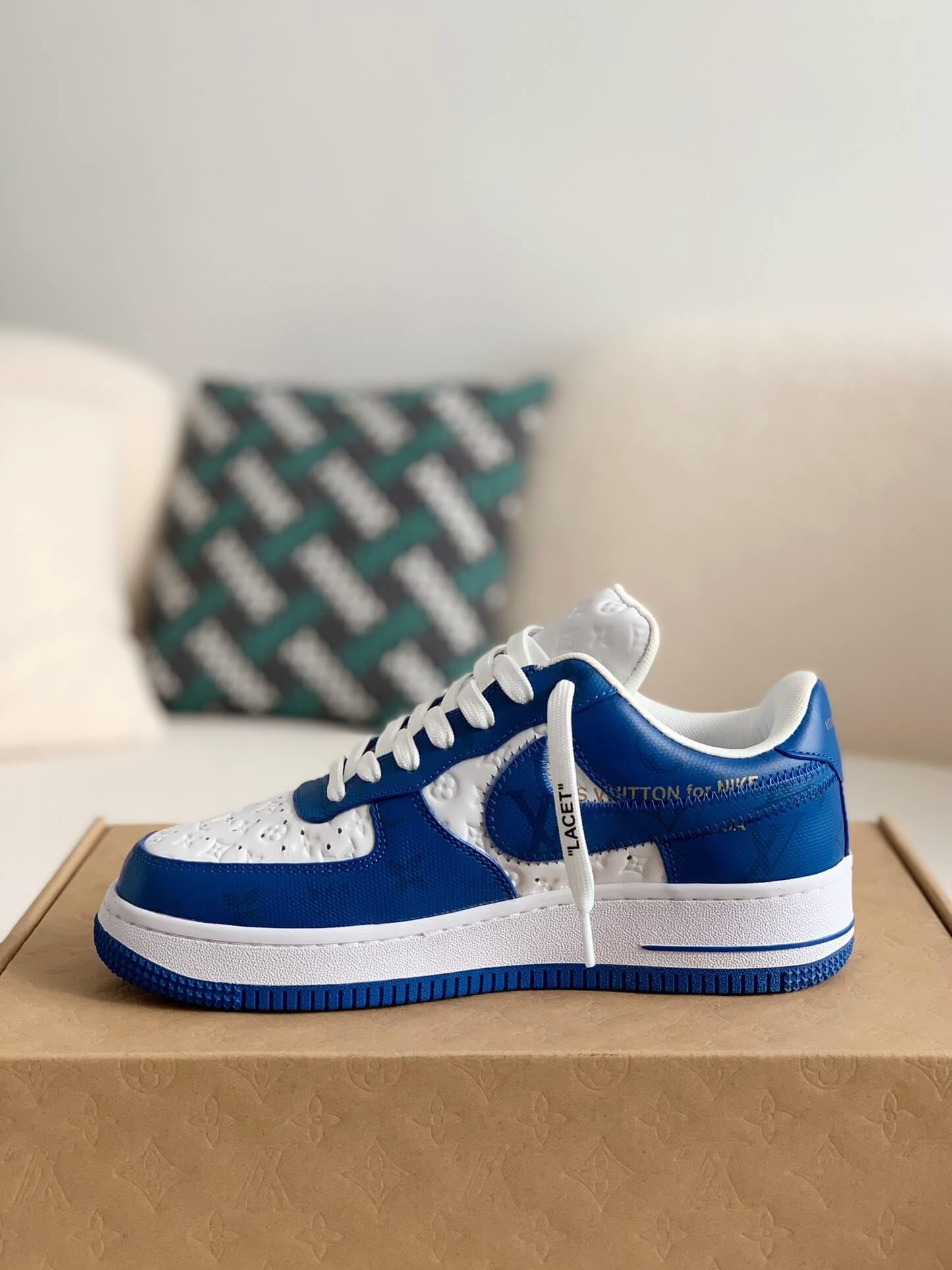 Louis Vuitton X Nike Air Force 1 Low Blue White Sneakers