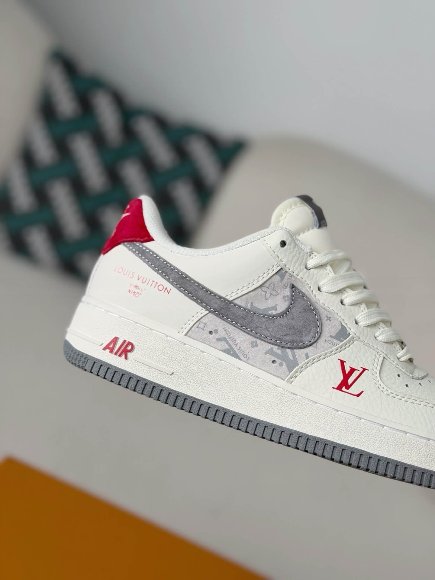 Louis Vuitton x Nike Air Force 1 Low – White, Grey Monogram & Red Accents