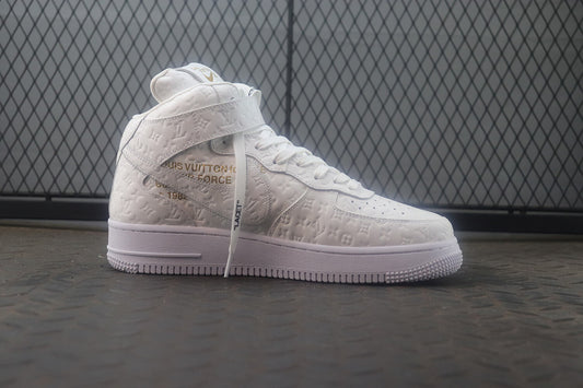 Louis Vuitton x Nike Air Force High Top All White Monogram Sneaker