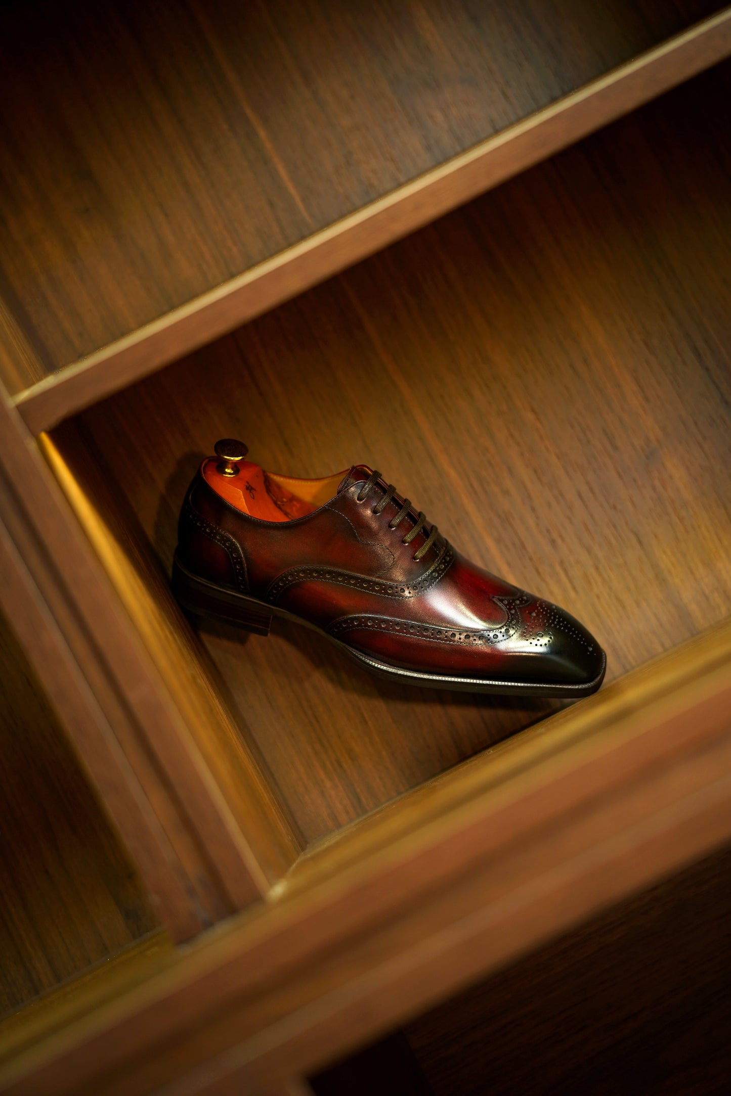 Luxurious Men's Bordeaux Hand-Painted Wingtip Oxford Dress Shoes