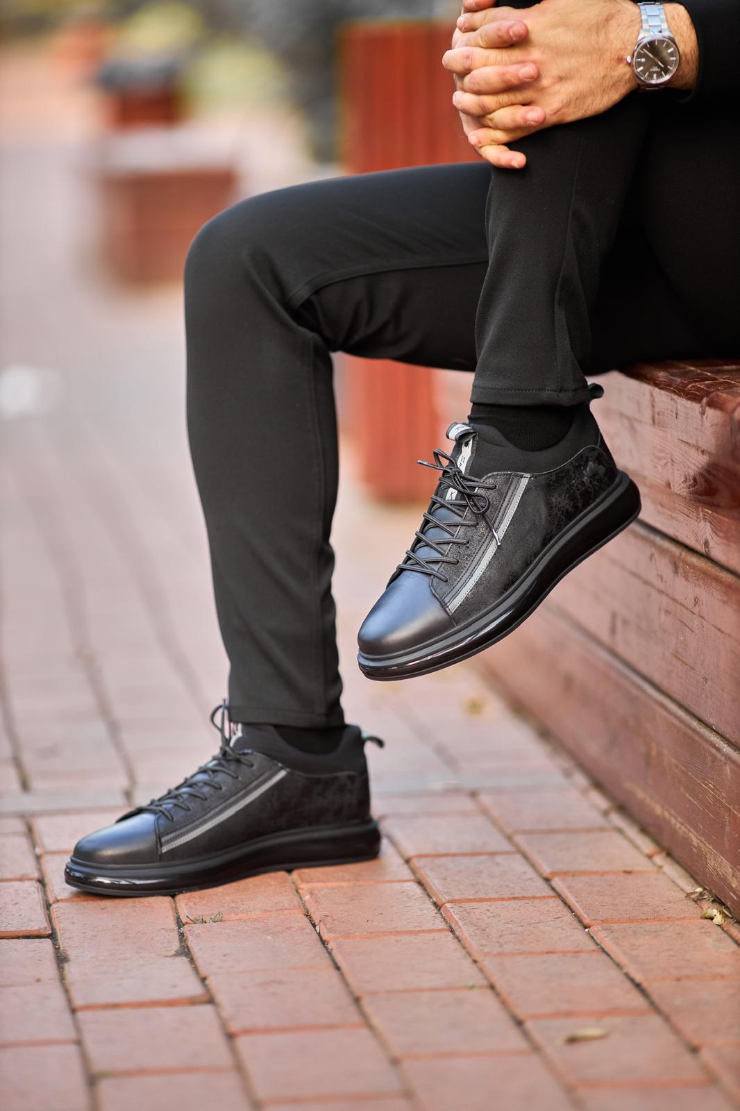 Men's Black Leather Air Sole Sneaker - Luxury Tech-Runner
