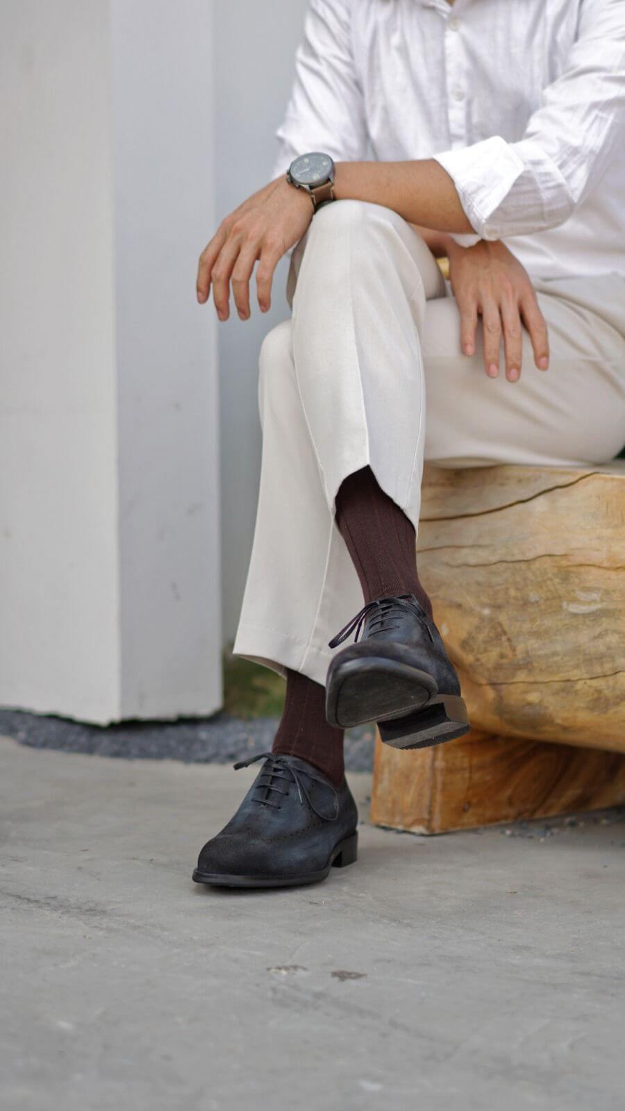 Men's Midnight Navy Suede Wingtip Brogue Oxfords