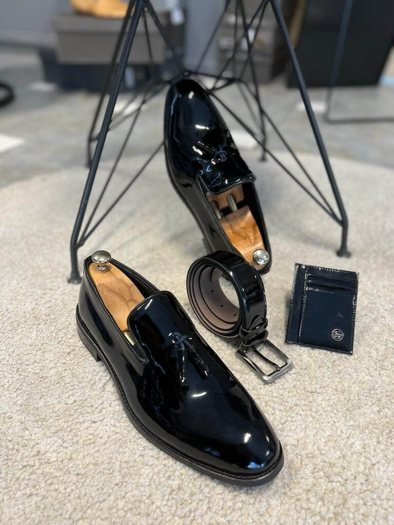 Modena Patent Tassel Loafers – Onyx Black Elegance