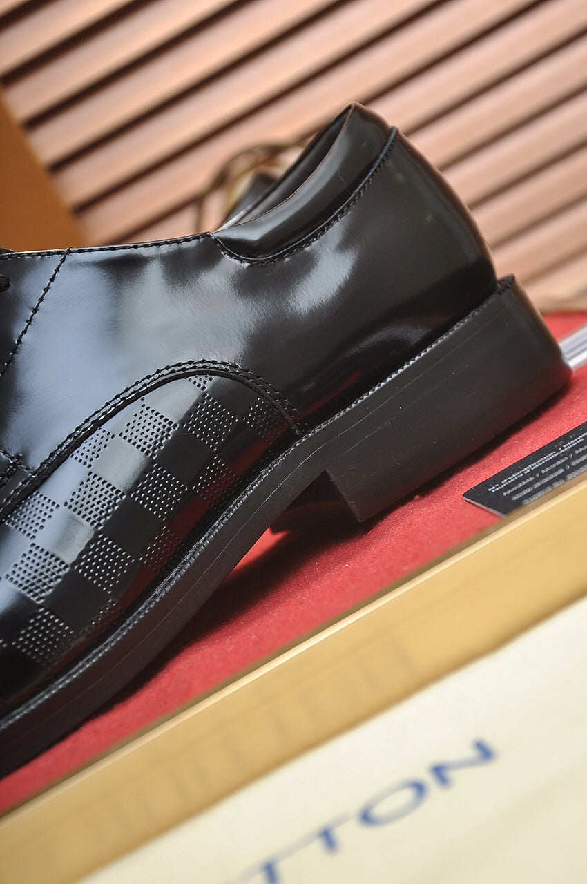 Patterned Leather Black Derby Shoes