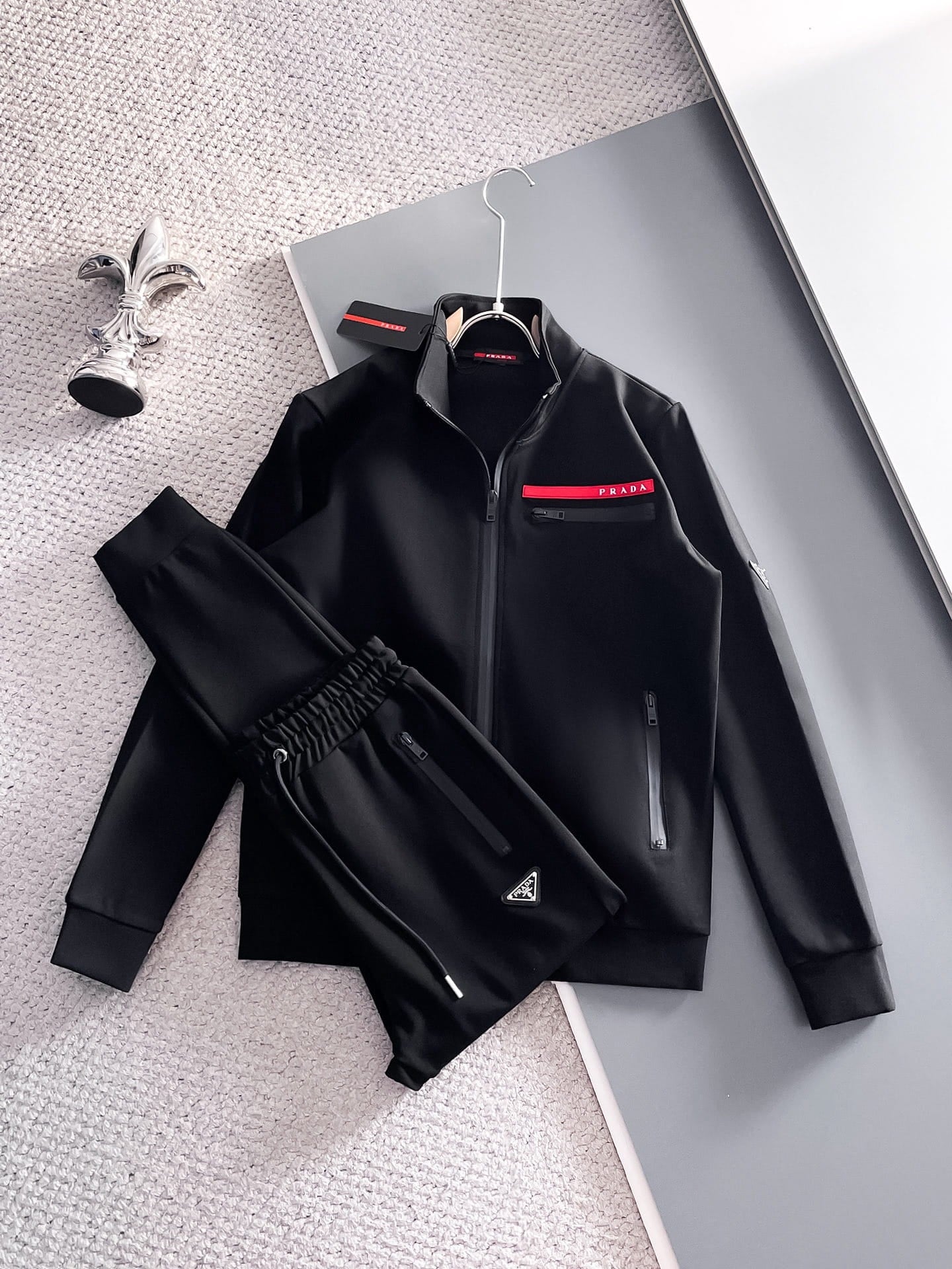 Prada Linea Rossa Tracksuit Set - Black Technical Knit Zip Jacket