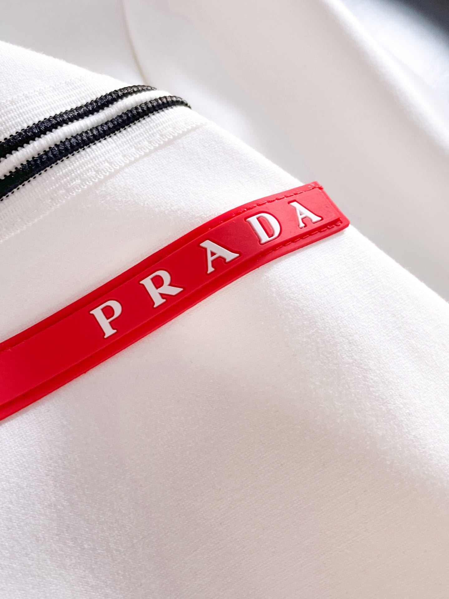 Prada Linea Rossa Tracksuit Set - White Technical Knit Stripe Zip Jacket & Pants