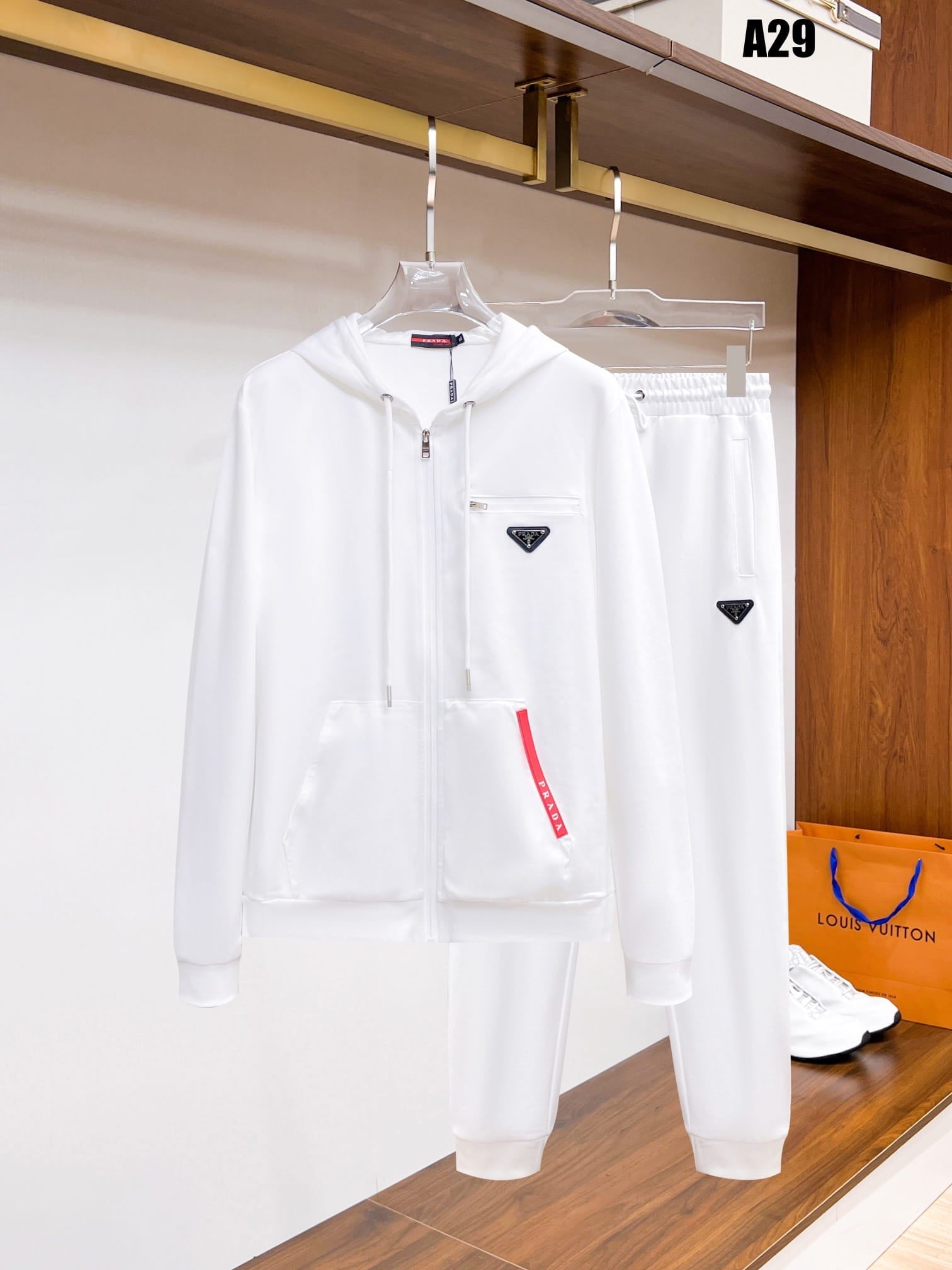 PRADA スウェット ホワイト XSサイズ ポケット付き Prada Linea Rossa White Tracksuit Set - Technical Knit Zip-Up