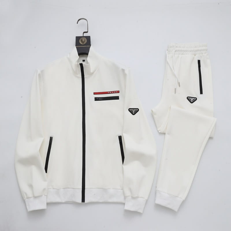Prada Linea Rossa Tracksuit Set - White Technical Knit Zip Jacket