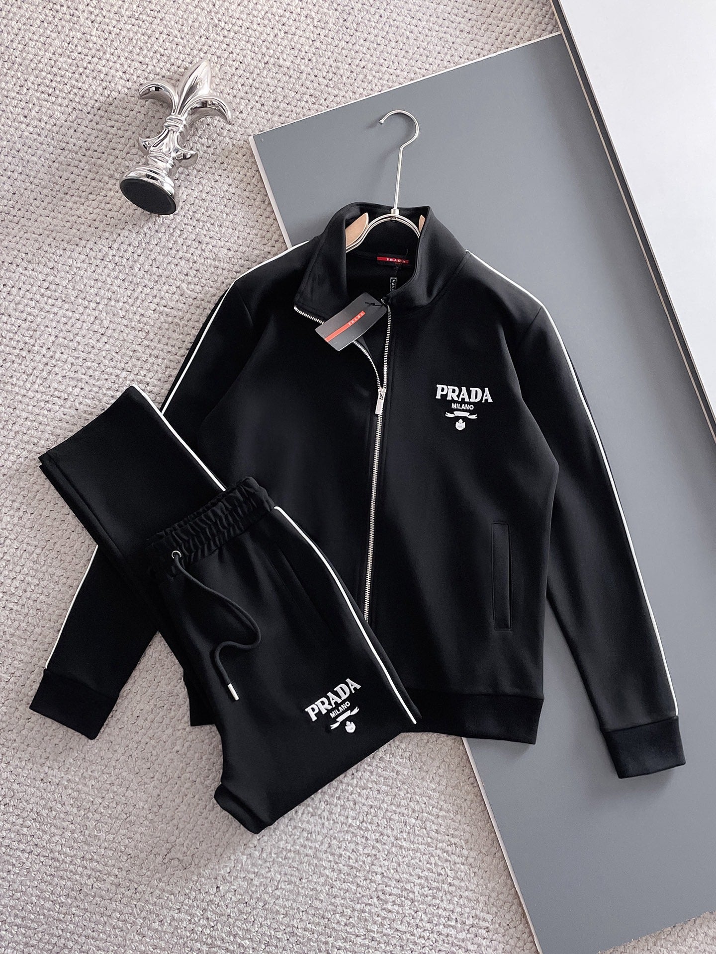 Prada Milano Tracksuit Set - Black Technical Knit Piping Zip