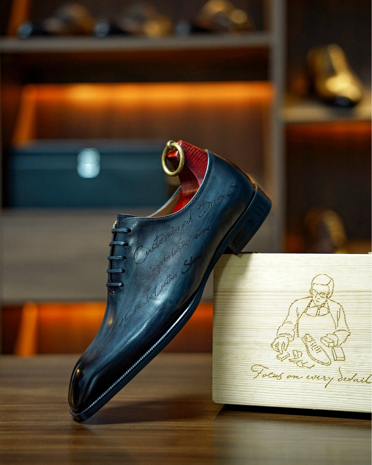 Cannes Script Wholecut Oxford — Midnight Calfskin