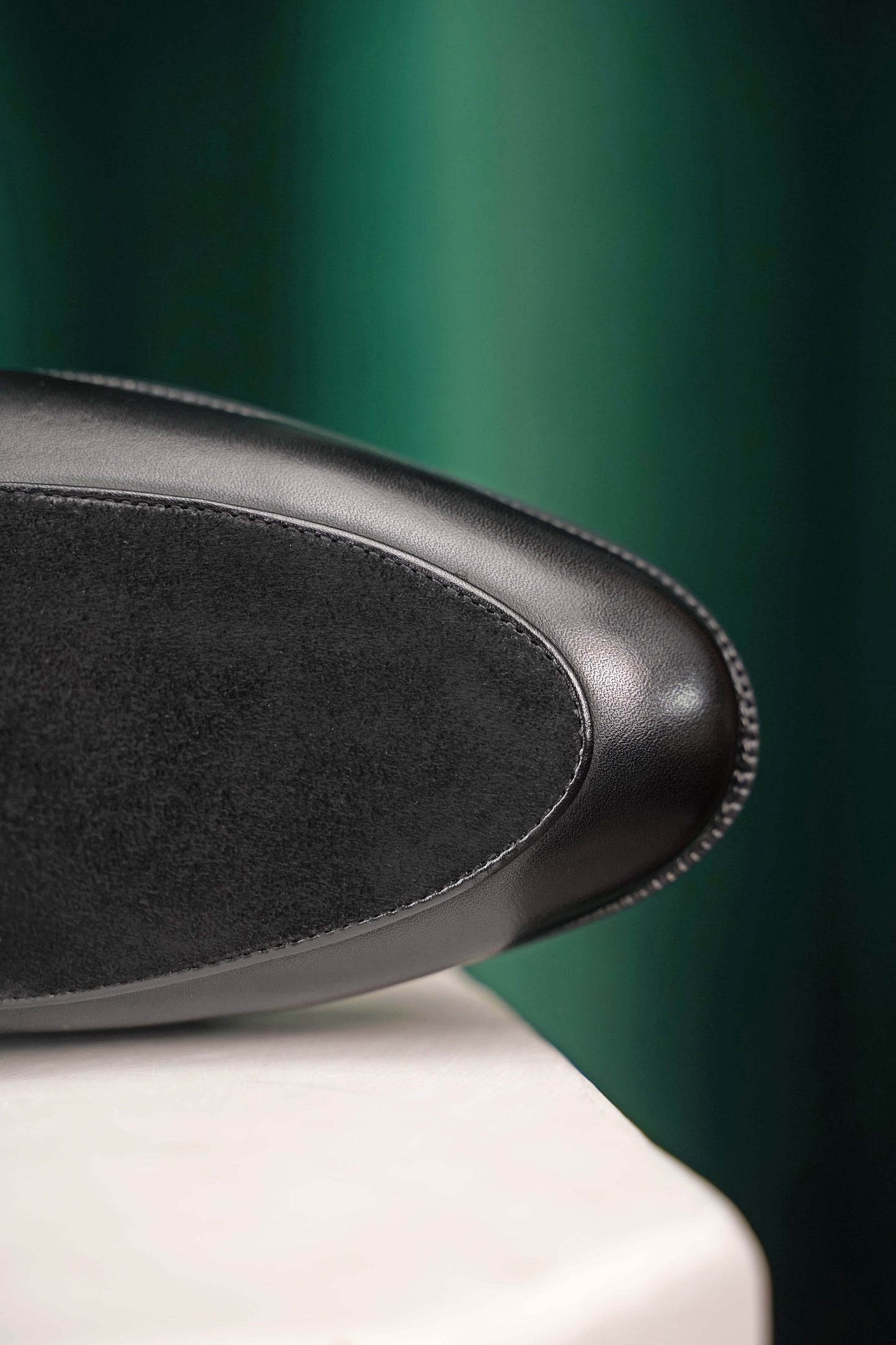 Velvet Crest Black Leather Suede Loafer – close-up of the toe, highlighting the contrast between the polished leather and soft suede vamp.