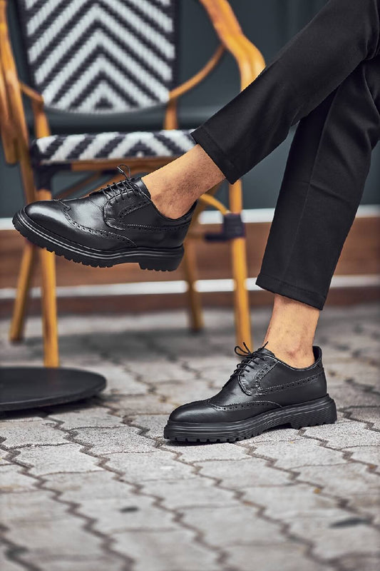 Black Brogue Derby Shoes - Hollo Shoe