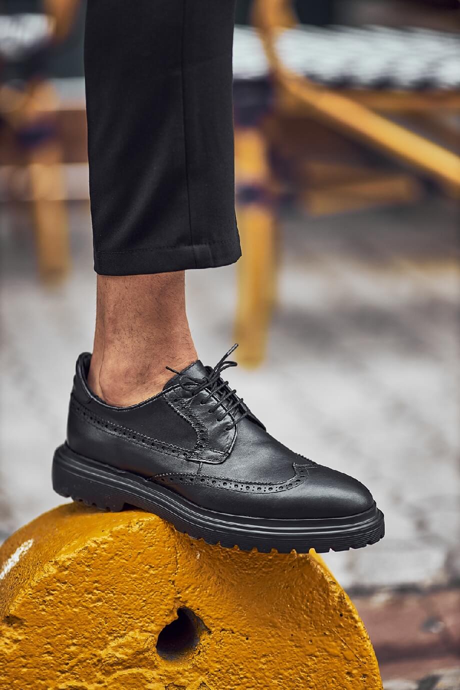 Black Brogue Derby Shoes - Hollo Shoe