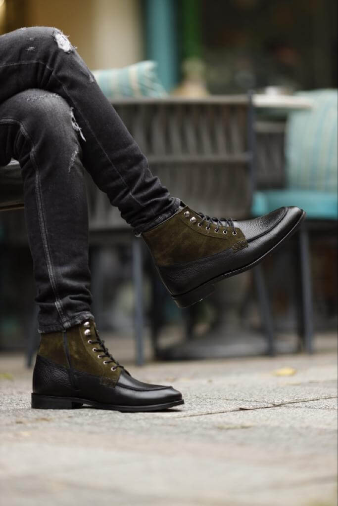 Stylish Black & Khaki Suede Leather Boots - Classic Lace-up Design 40 Stylish Black & Khaki Suede Leather Boots - Classic Lace-up Design 40