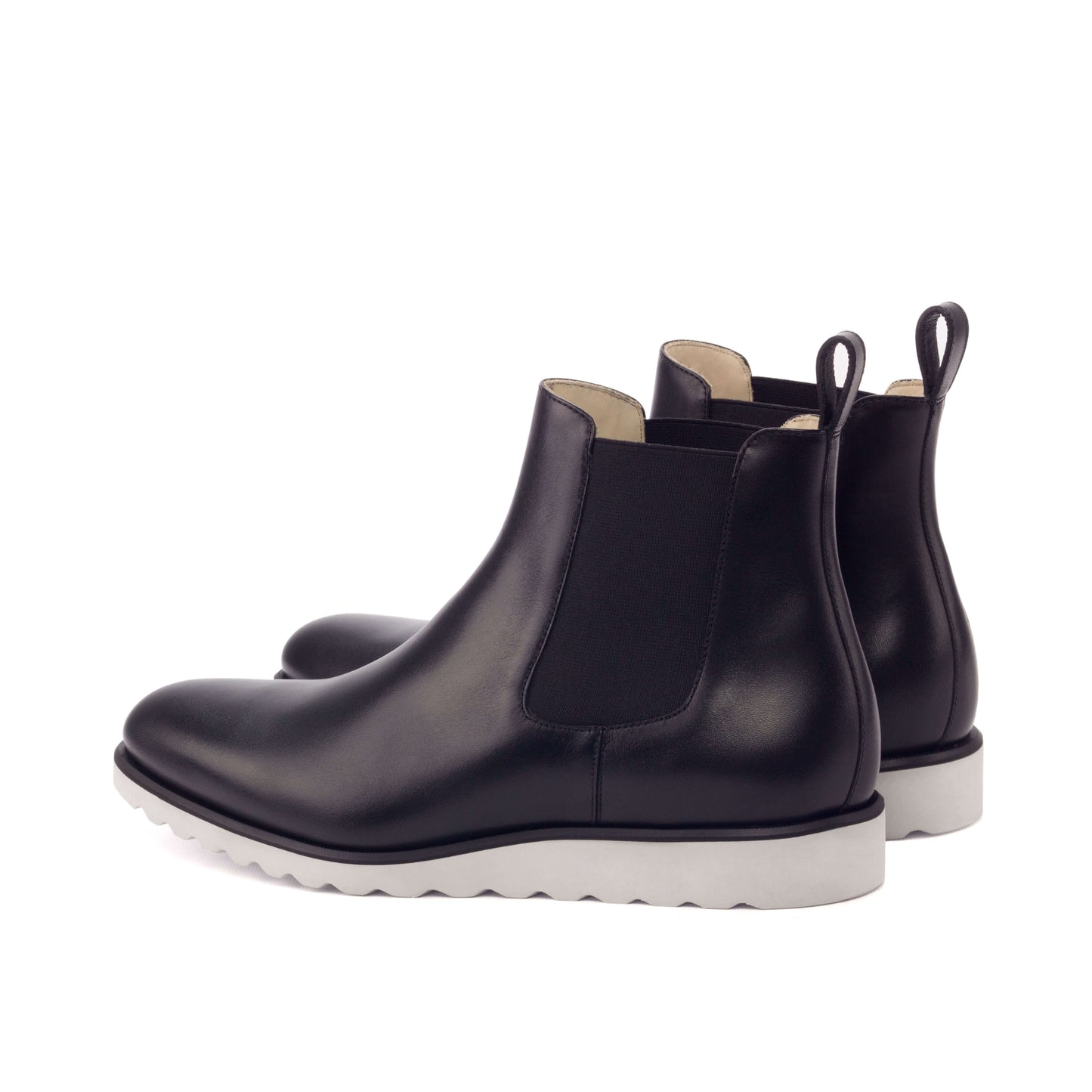 Men's Black Leather Chelsea Boots with White Sole