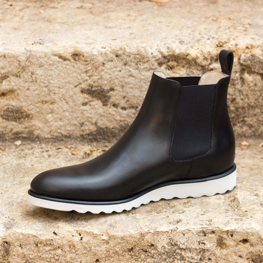 Men's Black Leather Chelsea Boots with White Sole
