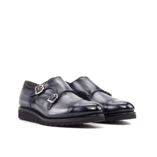 Men's Bespoke Gray Patina Double Monk Strap Shoes
