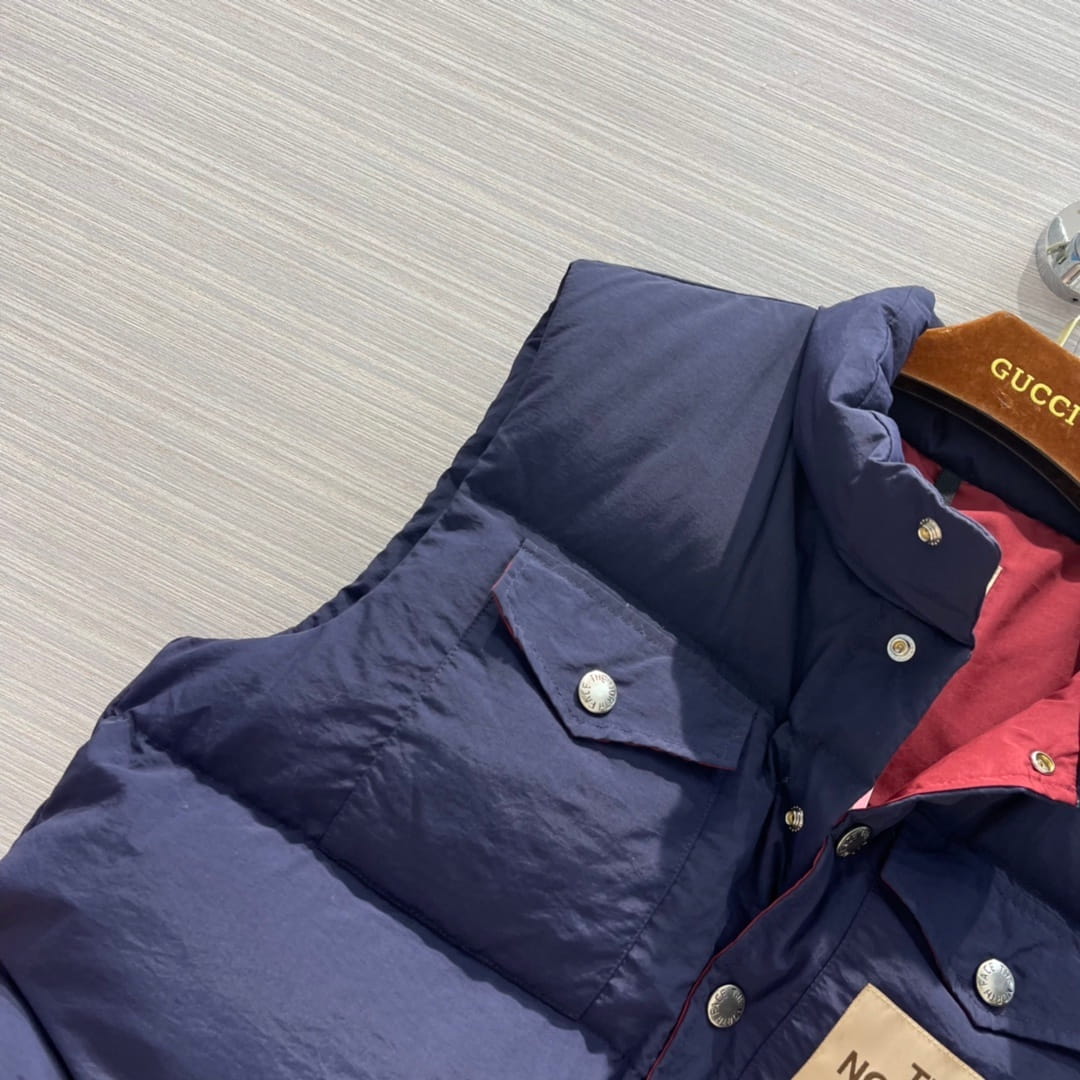 Gucci x The North Face Navy Blue Nylon Goose Down Puffer Vest Gilet