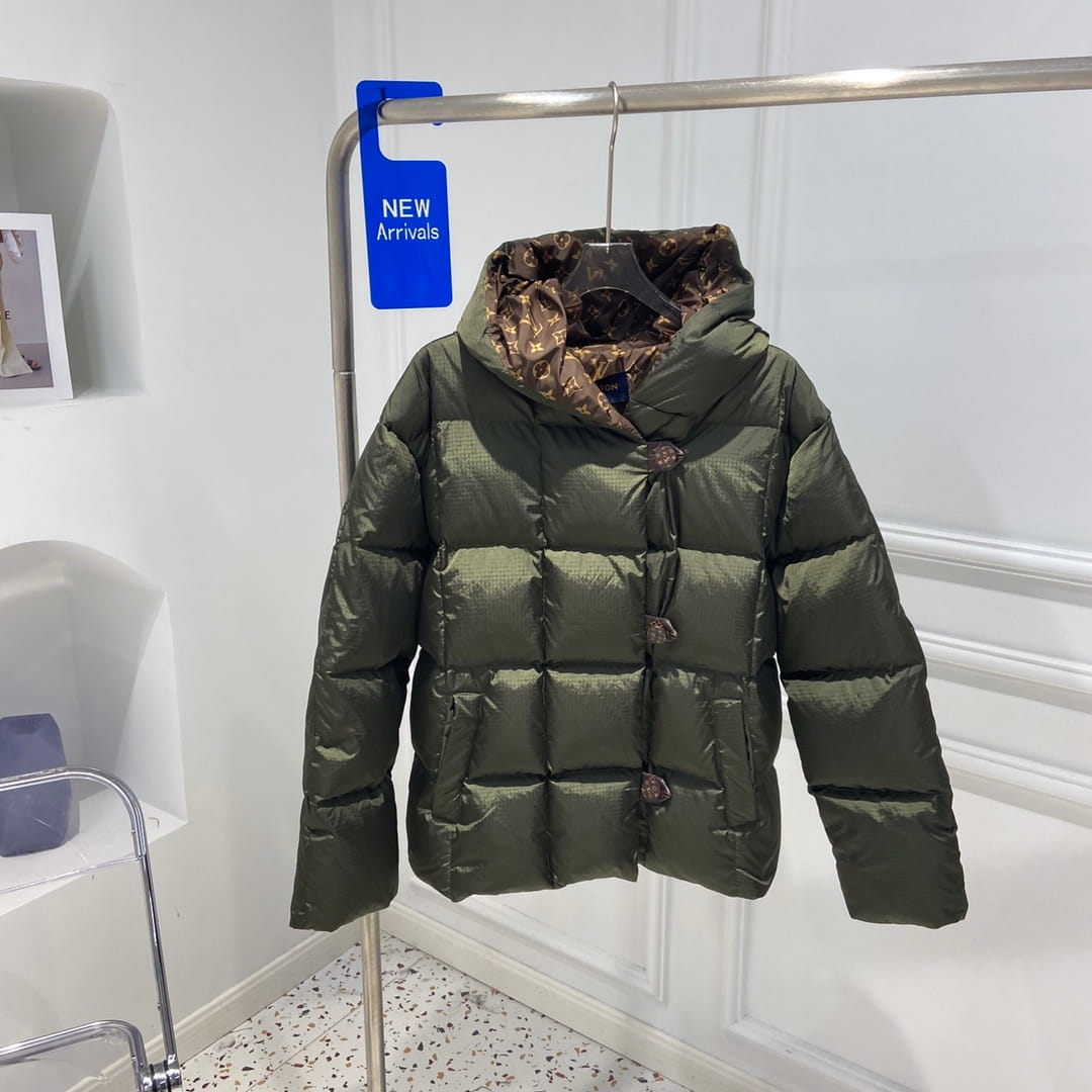 Louis Vuitton LV Long-Sleeved Olive Green Pillow Puffer Jacket