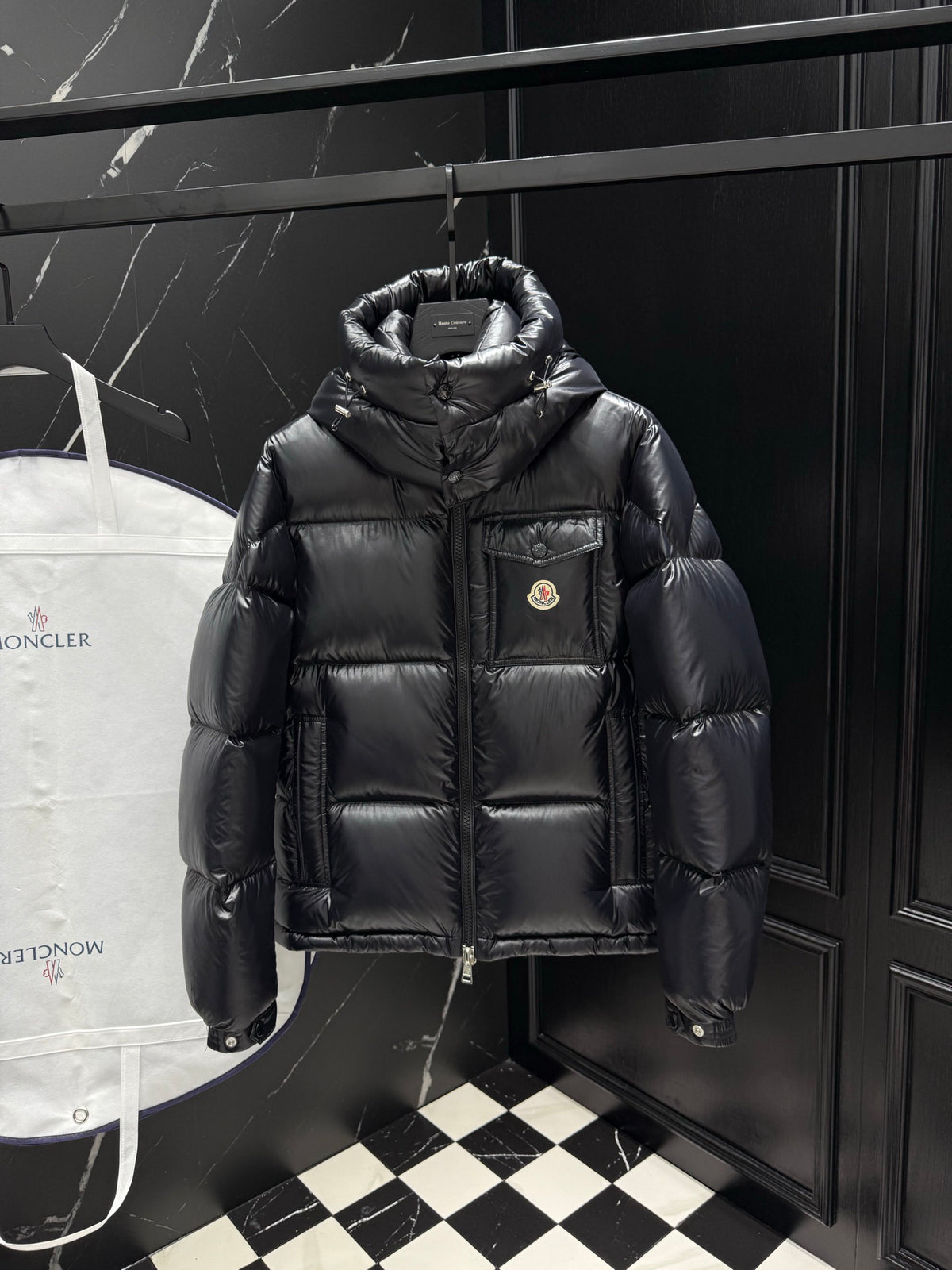 Moncler Men's Maya Black Glossy Hooded Short Down Puffer Jacket