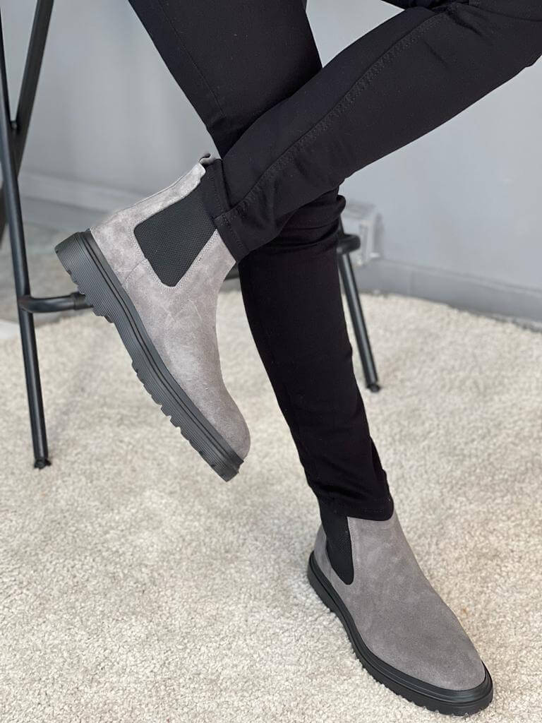 Gray Suede Chelsea Boots