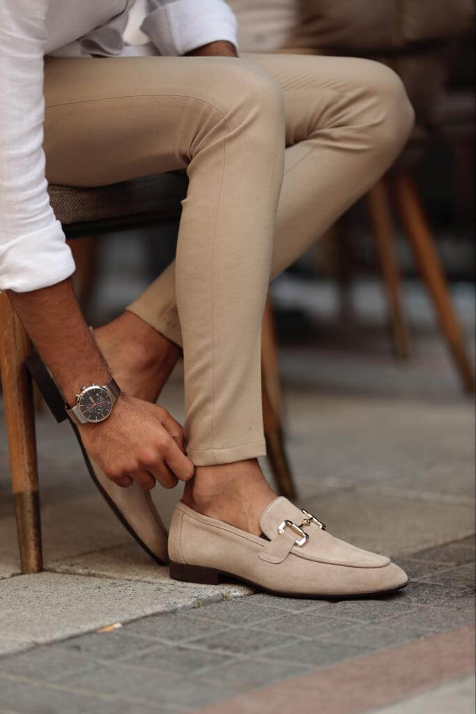 Stylish Beige Suede Bit Loafers