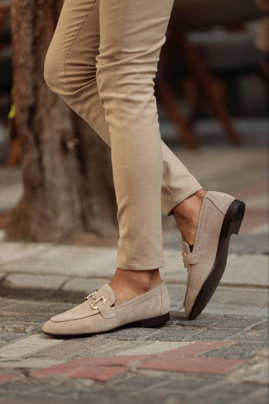 Stylish Beige Suede Bit Loafers
