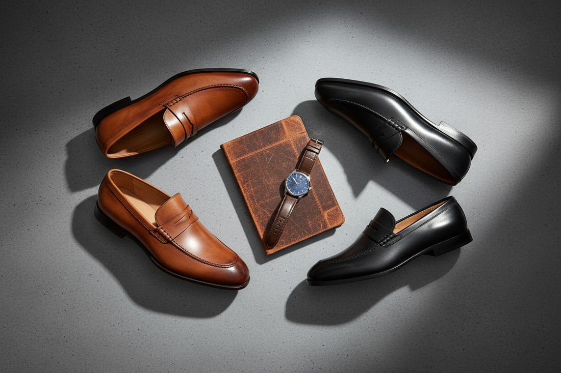 An image of black and brown loafers