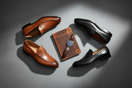 An image of black and brown loafers