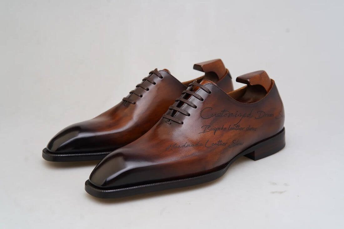 High-end leather oxford shoes on display