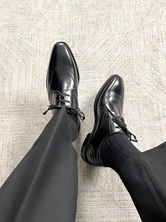 Genoa Wingtip Derby — Onyx Black Calfskin