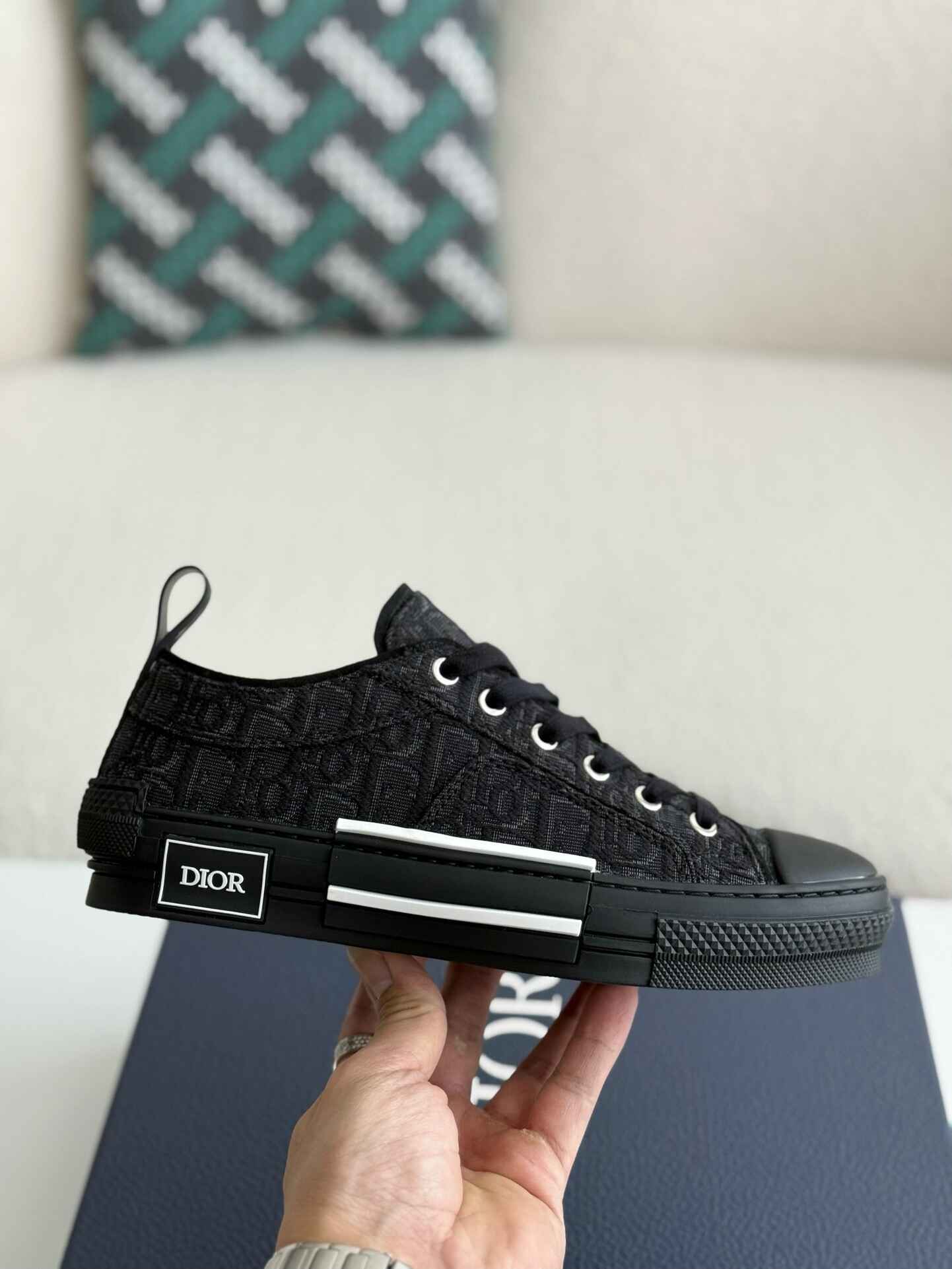 Dior B23 Low-Top Sneaker in Black Dior Oblique Jacquard (Black Sole Version)
