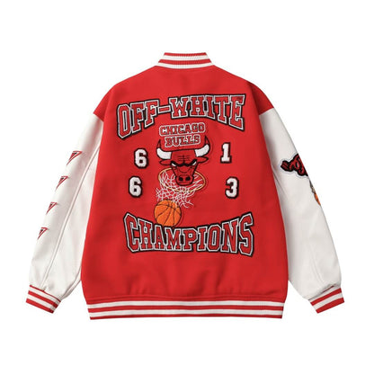 Chicago Bulls Off-White Red Varsity Jacket