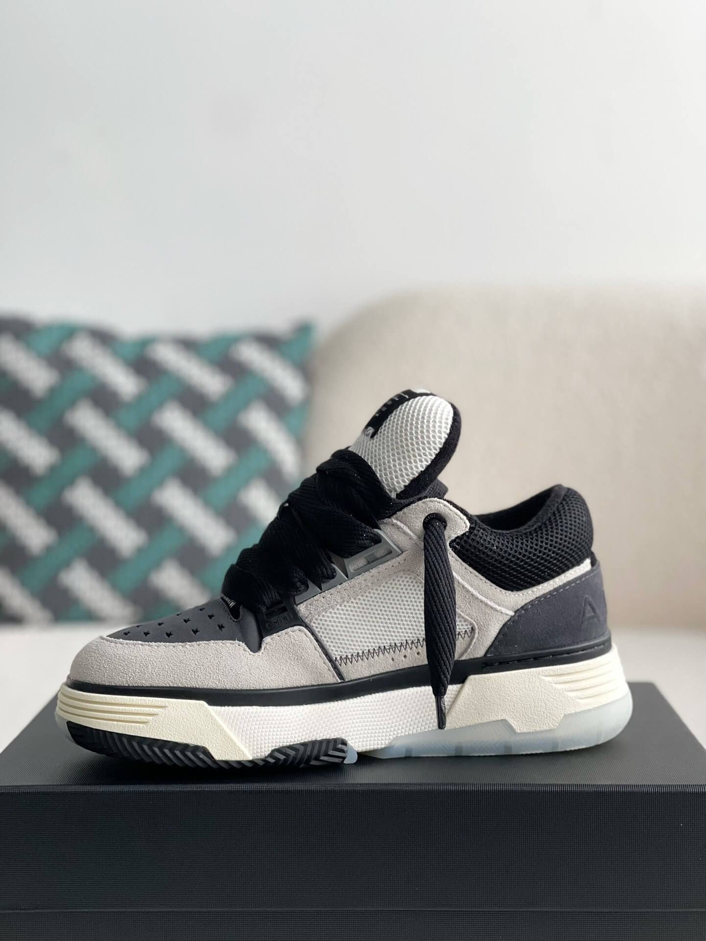 Amiri MA-1 Sneaker – Grey Suede, Black & White – HolloShoe