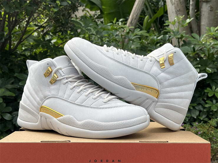 Jordan 12 all white and gold best sale