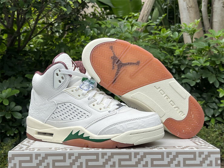 Air jordan 5 white red on sale