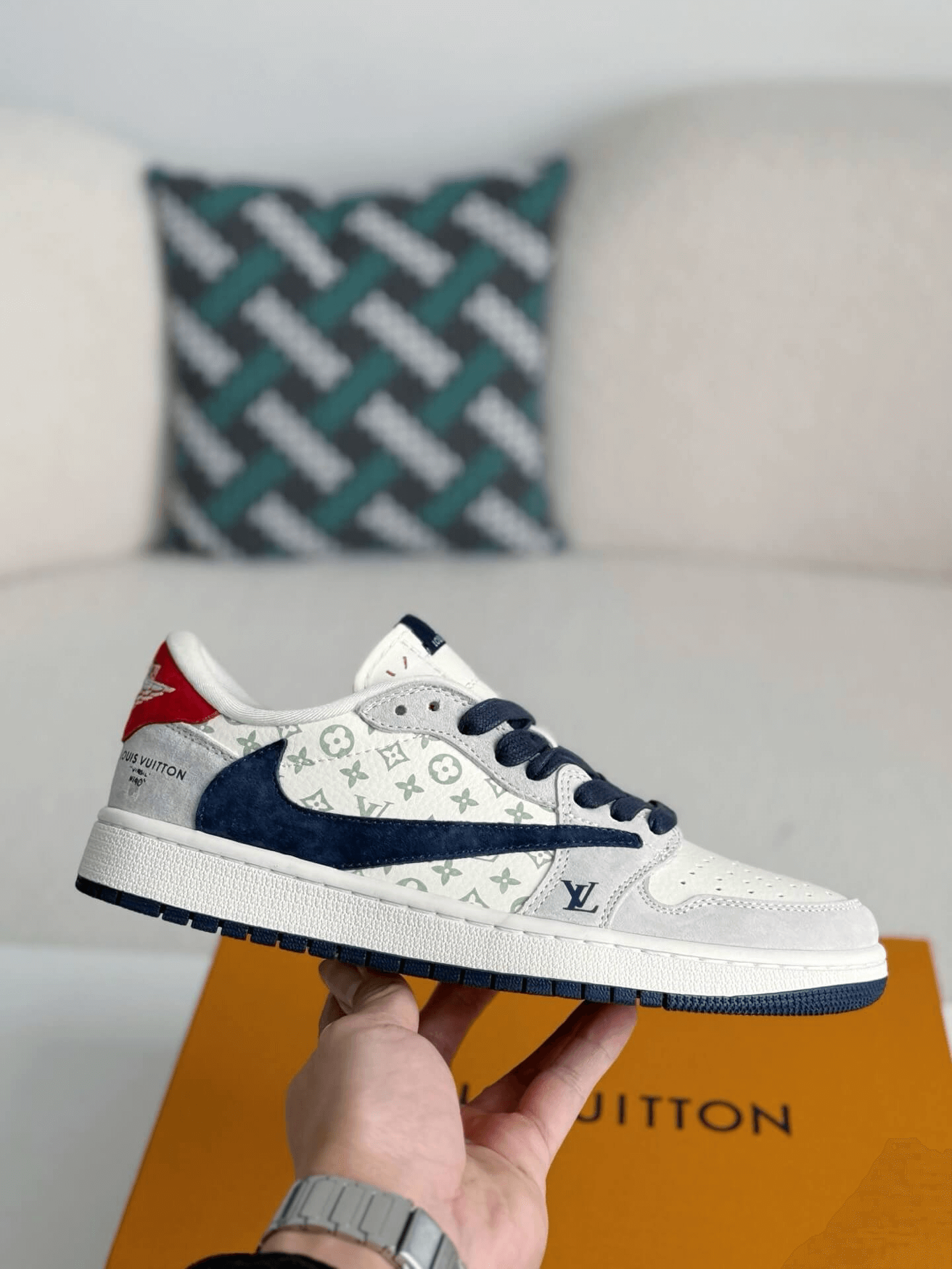 Louis Vuitton x Nike SB Dunk Low White Monogram Navy Red