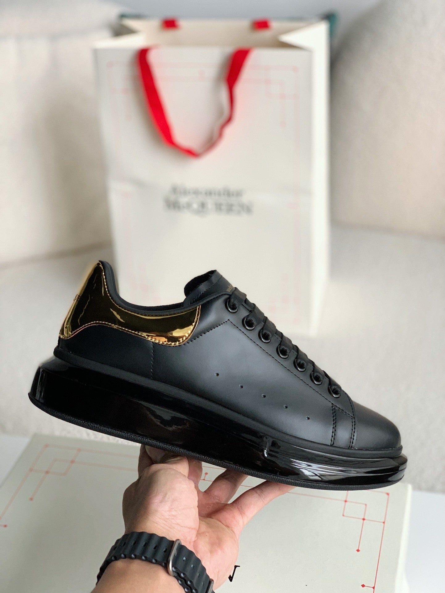 Alexander McQueen Oversized Black Gold Sneakers – HolloShoe