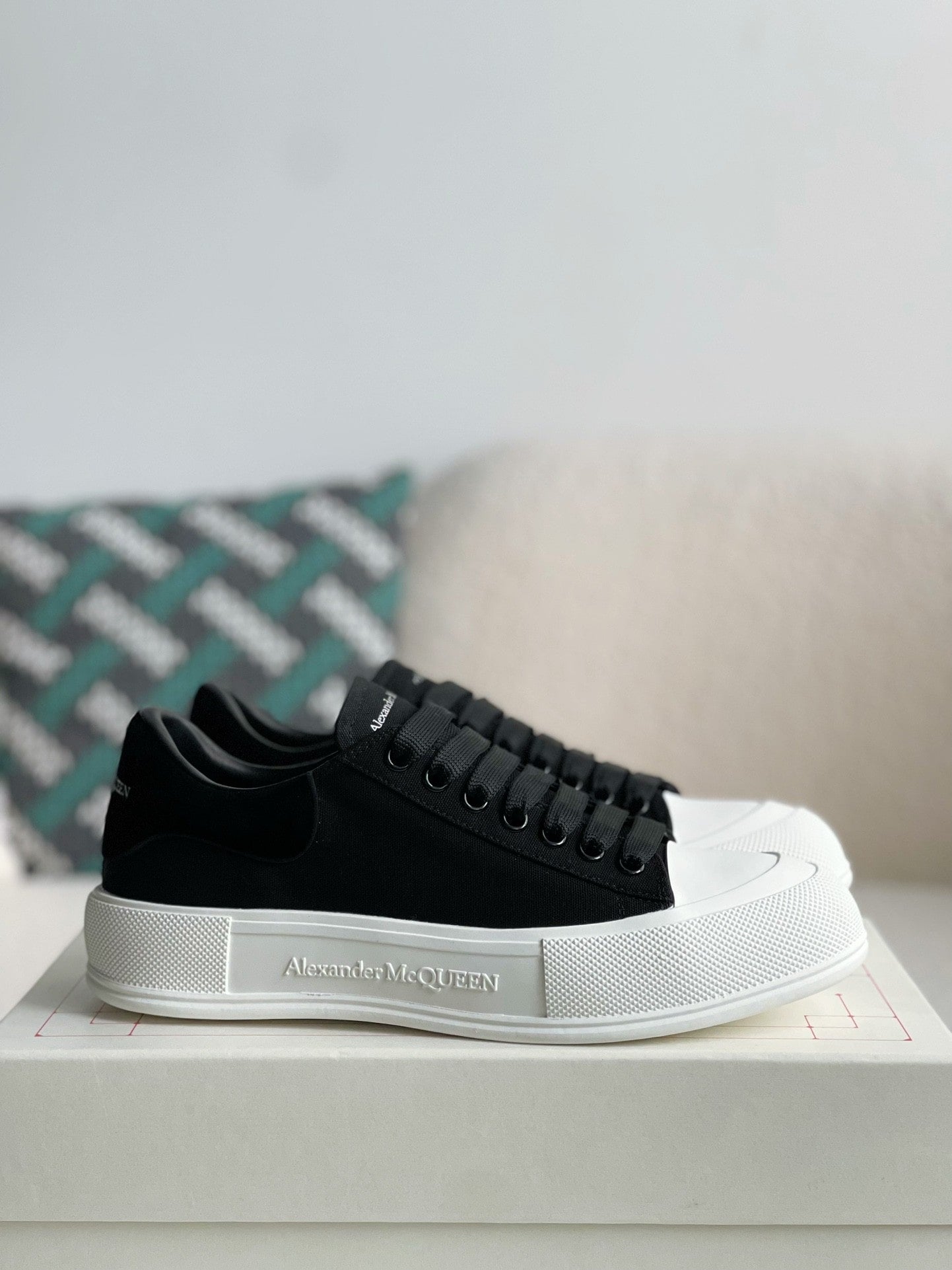 Alexander McQueen Black Canvas and Suede Plimsoll Lace Up Sneakers