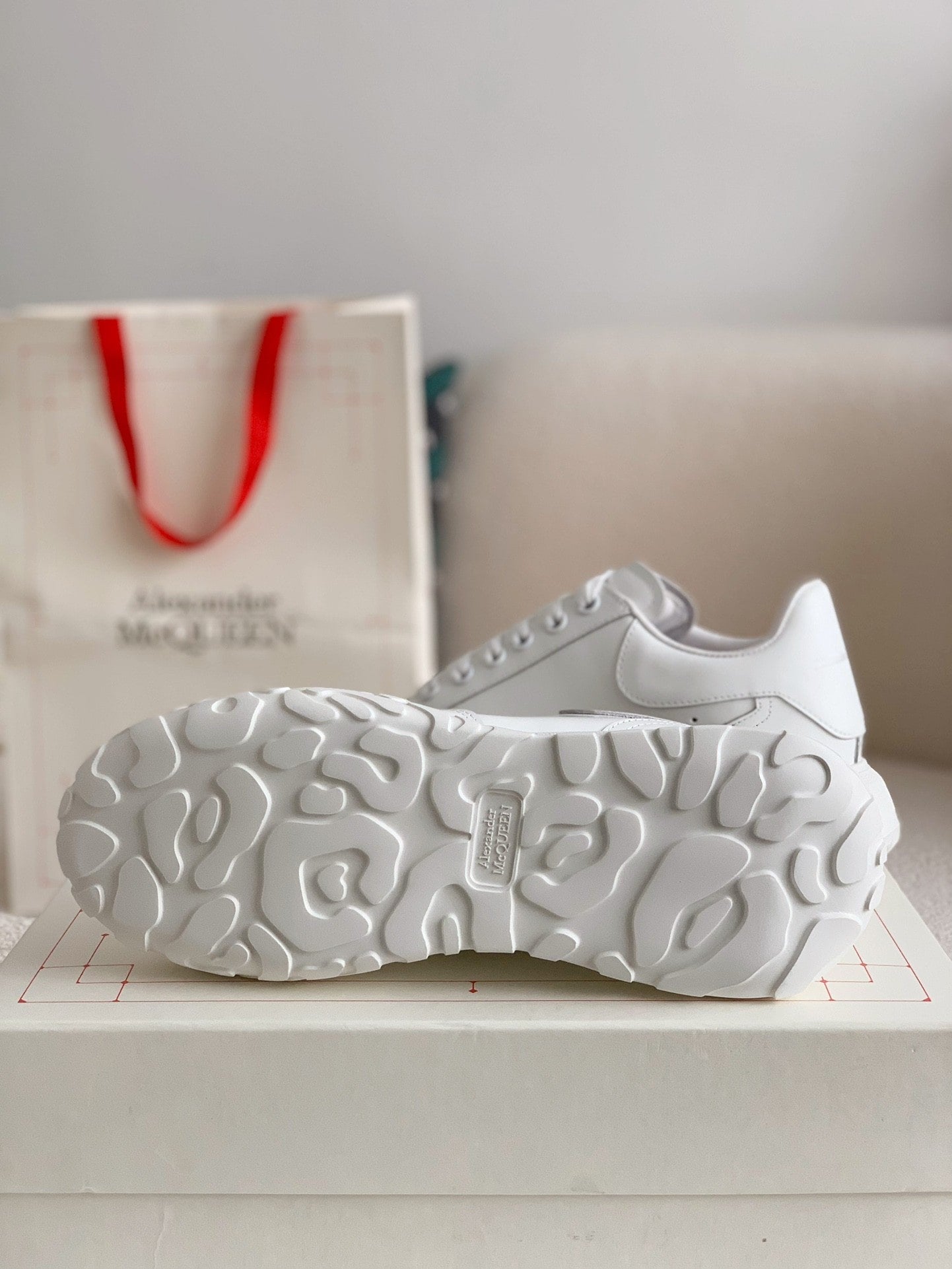 Alexander McQueen Men's White Leather Court Trainer Sneakers