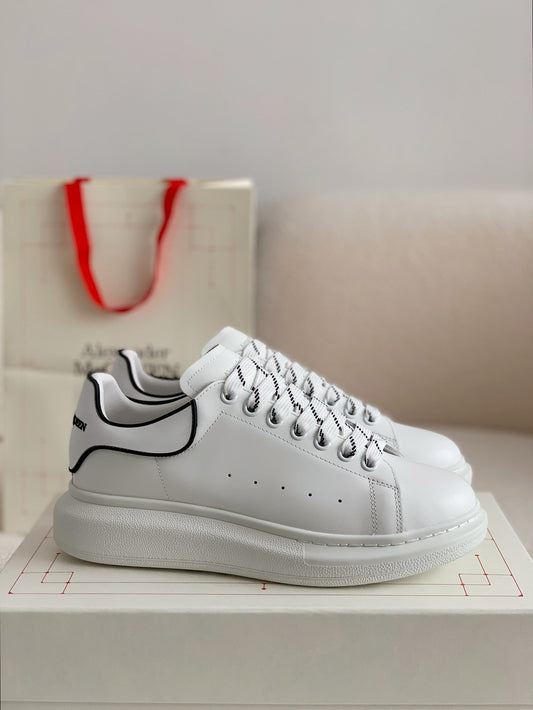 Alexander McQueen Men’s White Leather Oversized Sneakers with Black Piping Detail