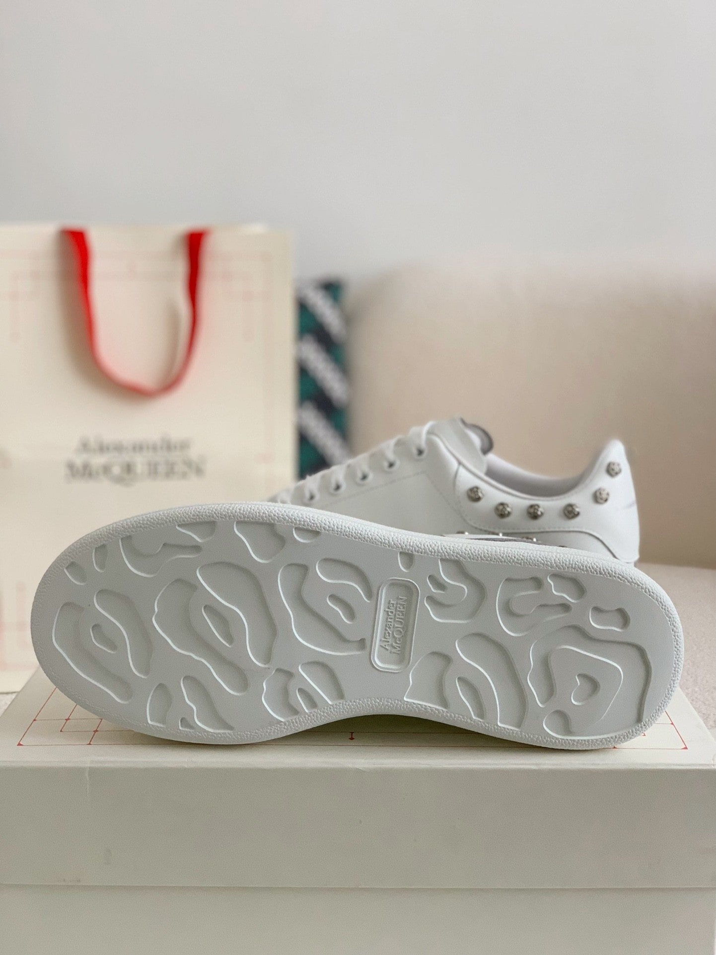 Alexander McQueen Men's White Leather Oversized Sneakers with