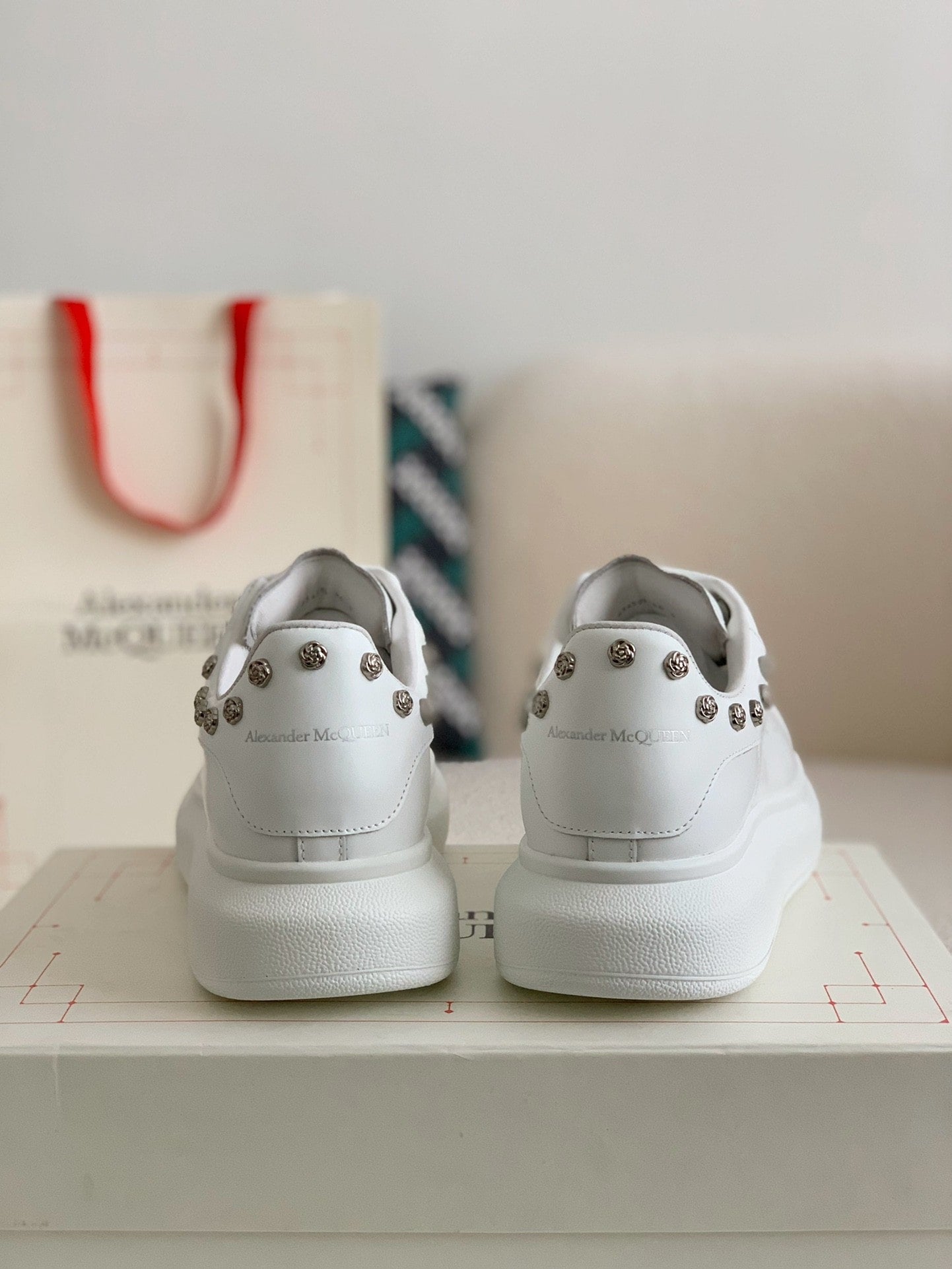 Alexander McQueen Men's White Leather Oversized Sneakers with