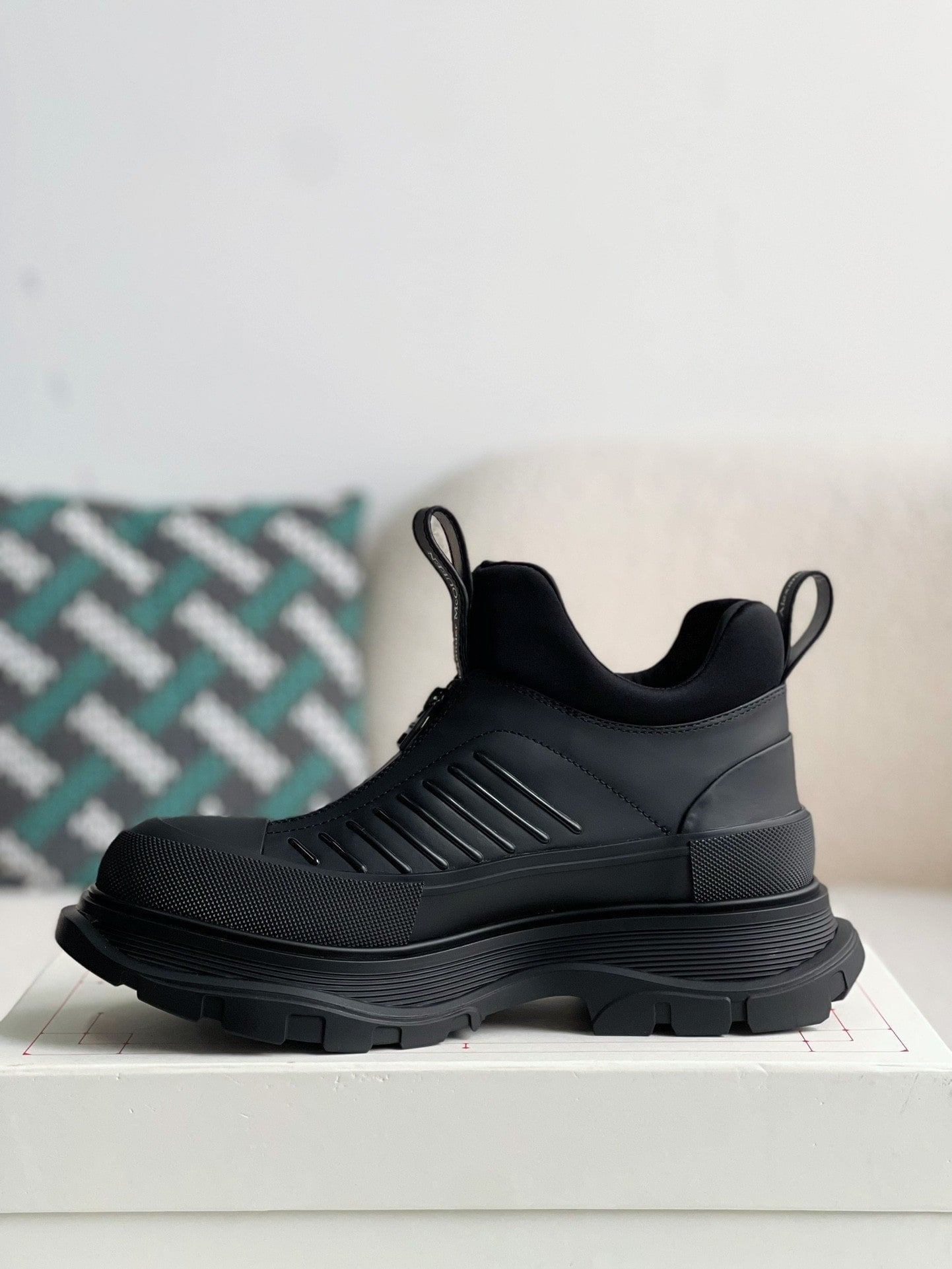 Alexander McQueen Moto Tread Slick Black Zip-Up Hybrid Sneakers
