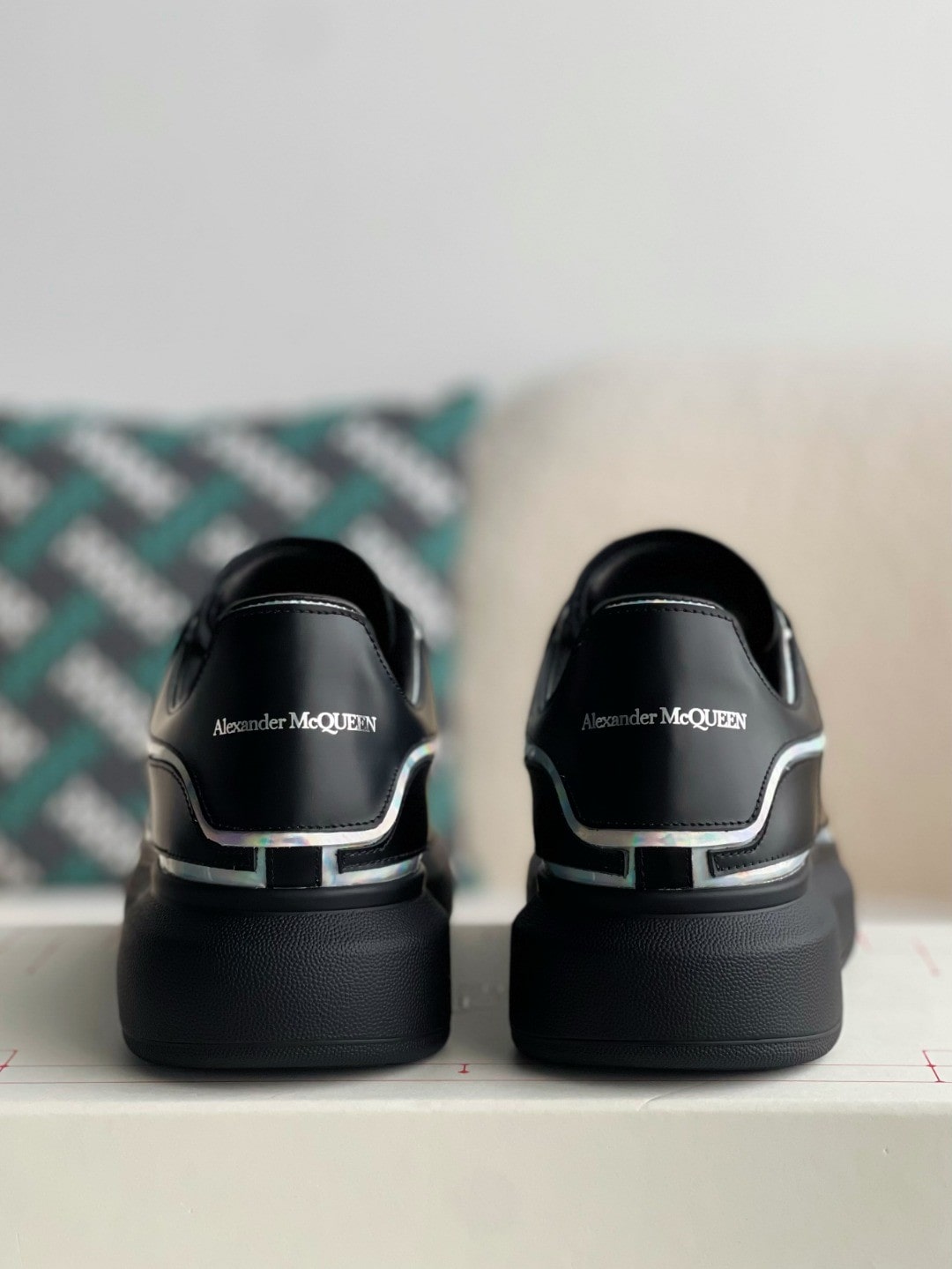 Alexander McQueen Oversized Black Sneakers with Holographic Piping
