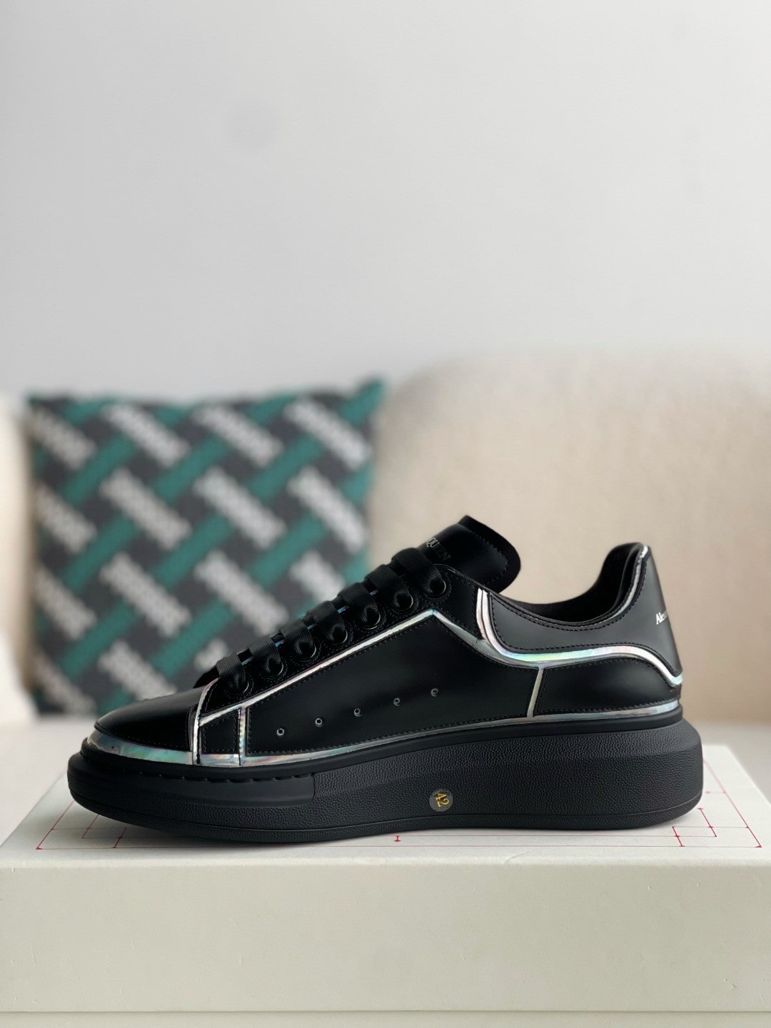 Alexander McQueen Oversized Black Sneakers with Holographic Piping
