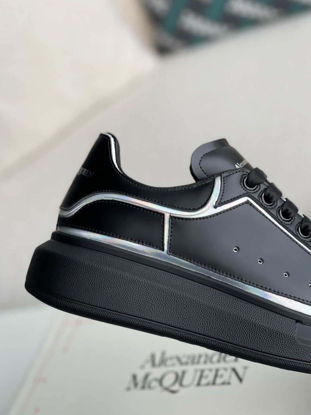 Alexander McQueen Oversized Black Sneakers with Holographic Piping