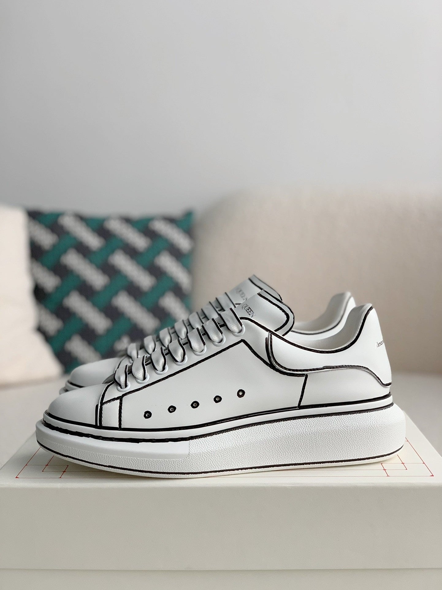 Alexander McQueen Oversized White Black Outline Sneakers